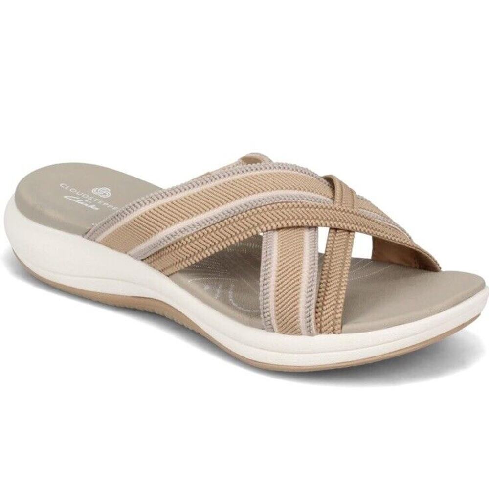 Clarks Cloudsteppers Sport Slide Sandals - Beige Sz 10M Excellent Condition